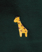 close up of giraffe embroidery. It is a cute giraffe with shapes for spots. About 2 inches in height