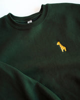 dark green sweater with a cute giraffe embroidery on the left chest