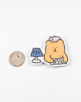 Bear Studying / Reading with Cat Next to Lamp Sticker
